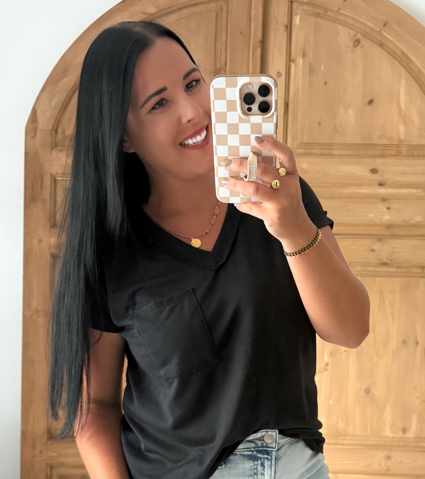 MY GO TO V-NECK SOFT TOP-BLACK