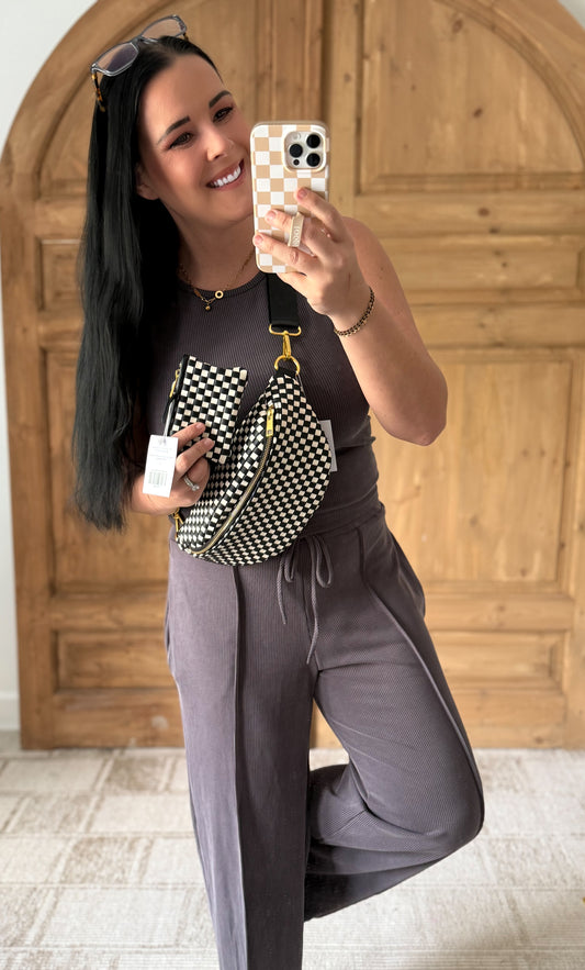 The Fawny Pack - Woven Faux Leather Fanny Pack Crossbody: Black