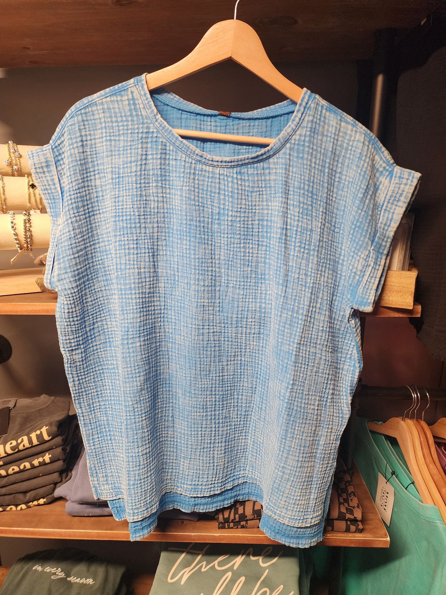 ZENANA WOVEN DOUBLE GAUZE ACID WASH TOP * Multiple Colors