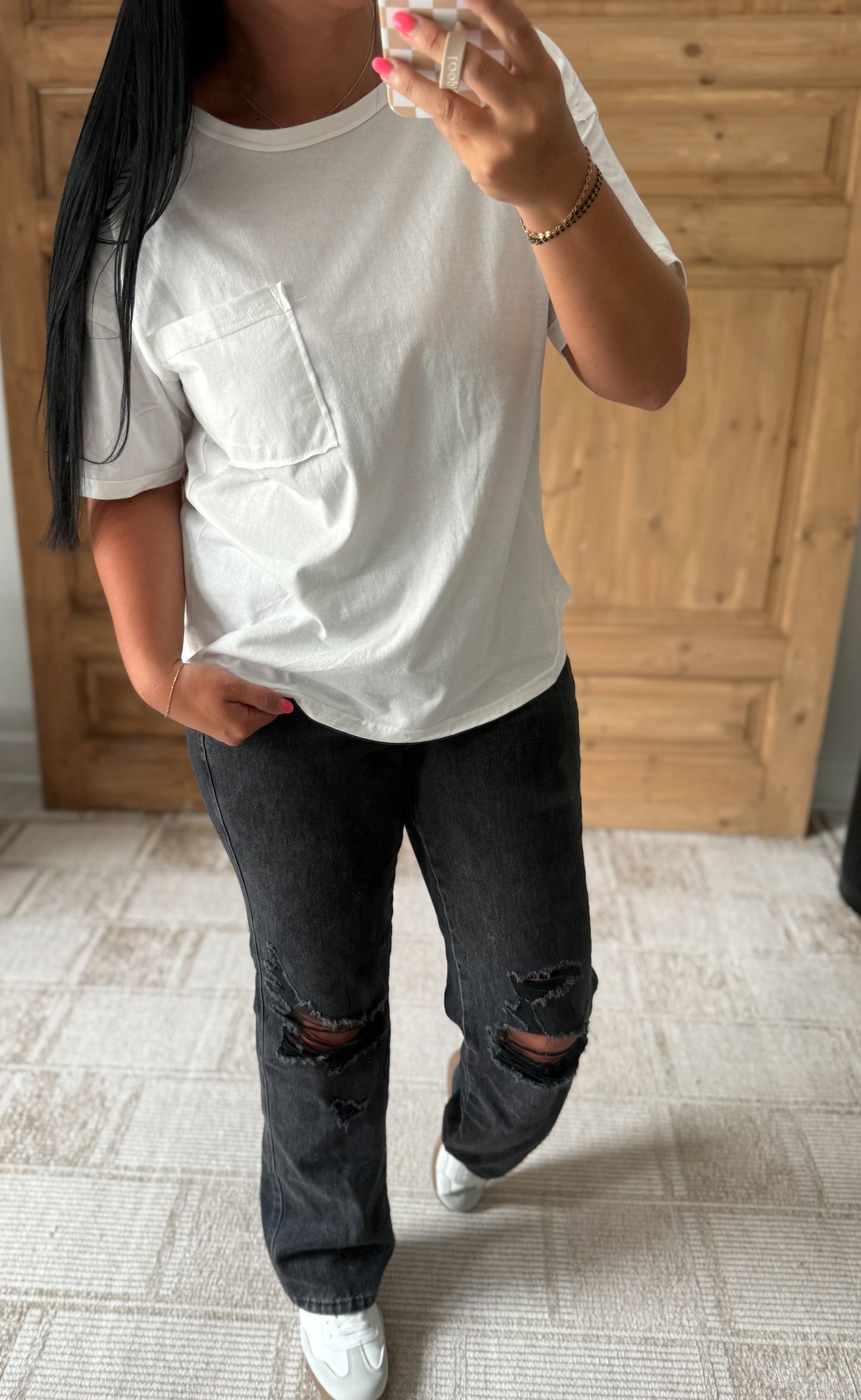 MINERAL WASHED POCKET TOP-White