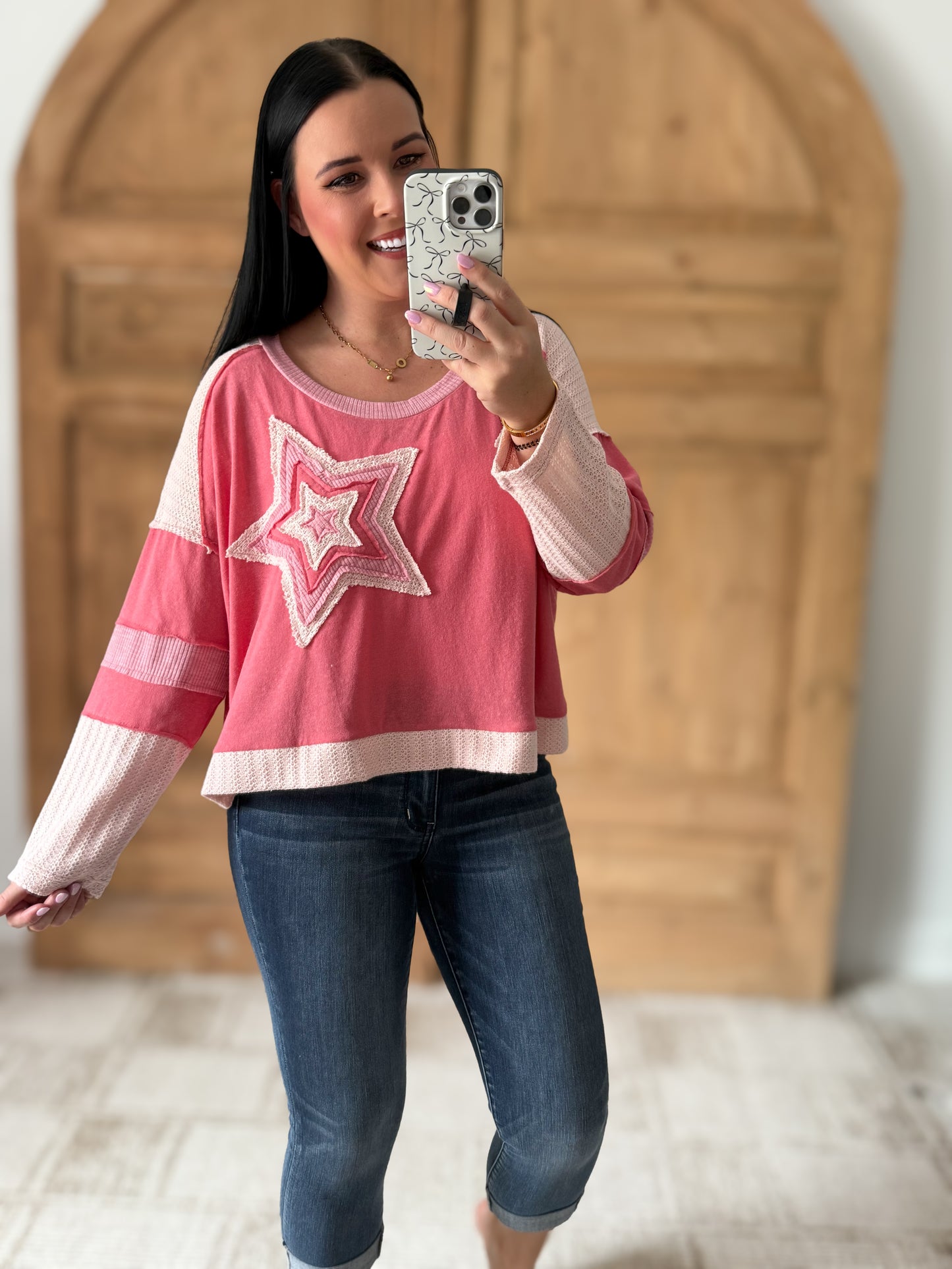 POL: STAR PATCH TOP BLUSH