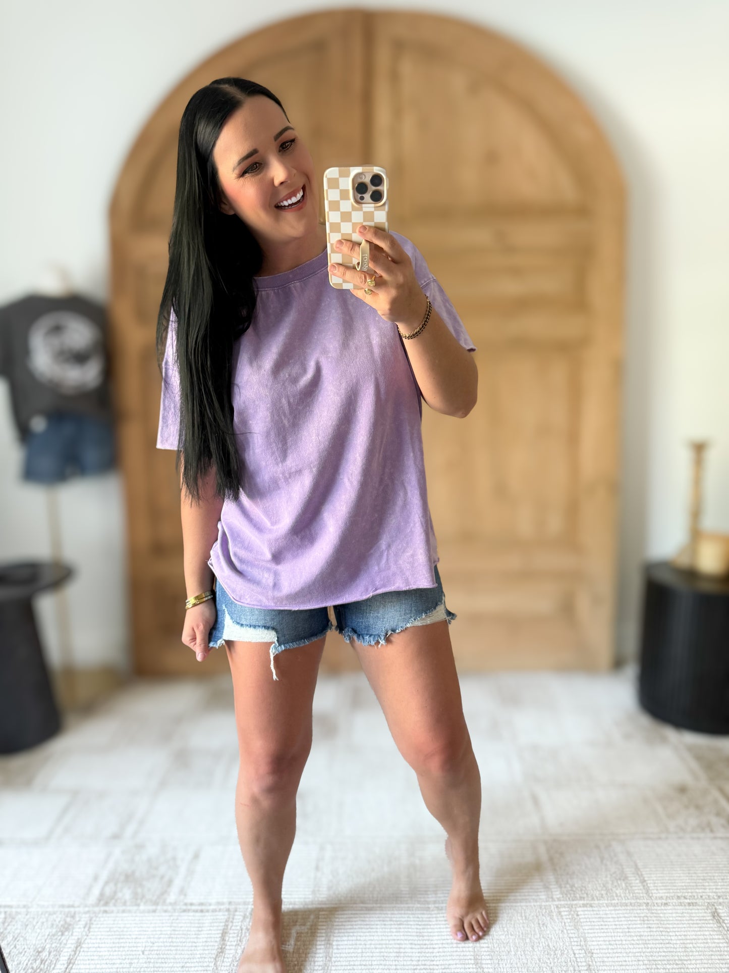 ZENANA FRENCH TERRY DROP SHOULDER RAW EDGE TOP