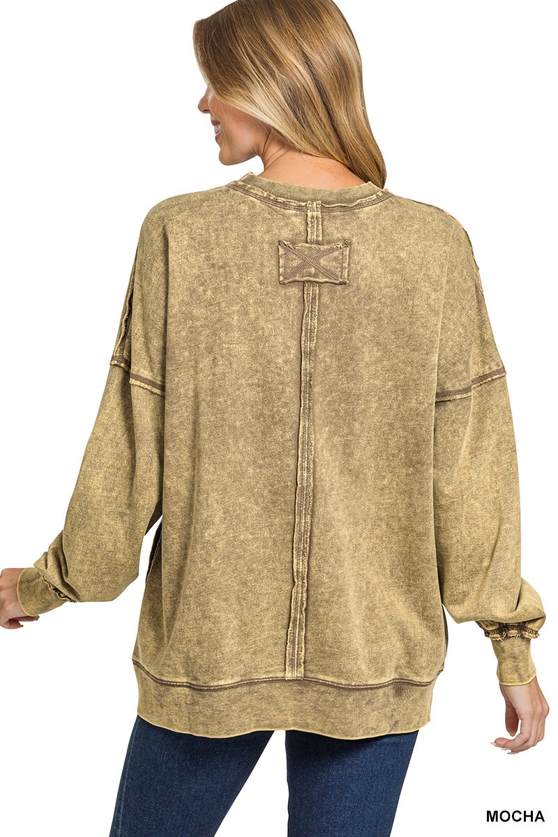 ** BEST SELLING OVERSIZED SOFT FRENCH TERRY ACID WASH POCKET PULLOVERS**More Colors