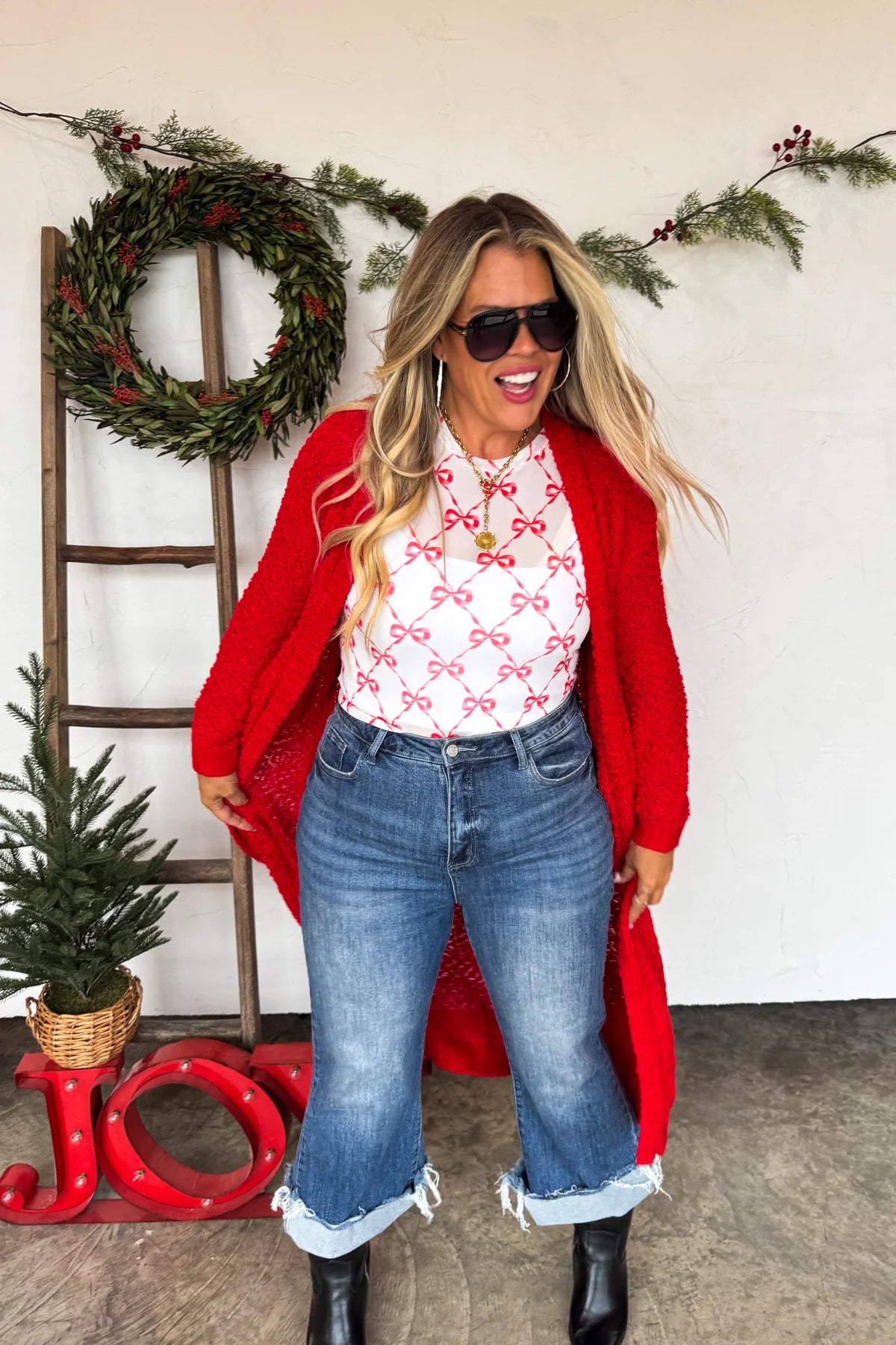 PREORDER- POPPY KNIT POPCORN CARDIGAN-Red