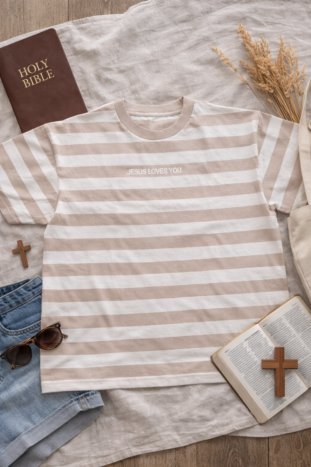 JESUS LOVE YOU STRIPED COTTON COLLECTIVE TEE