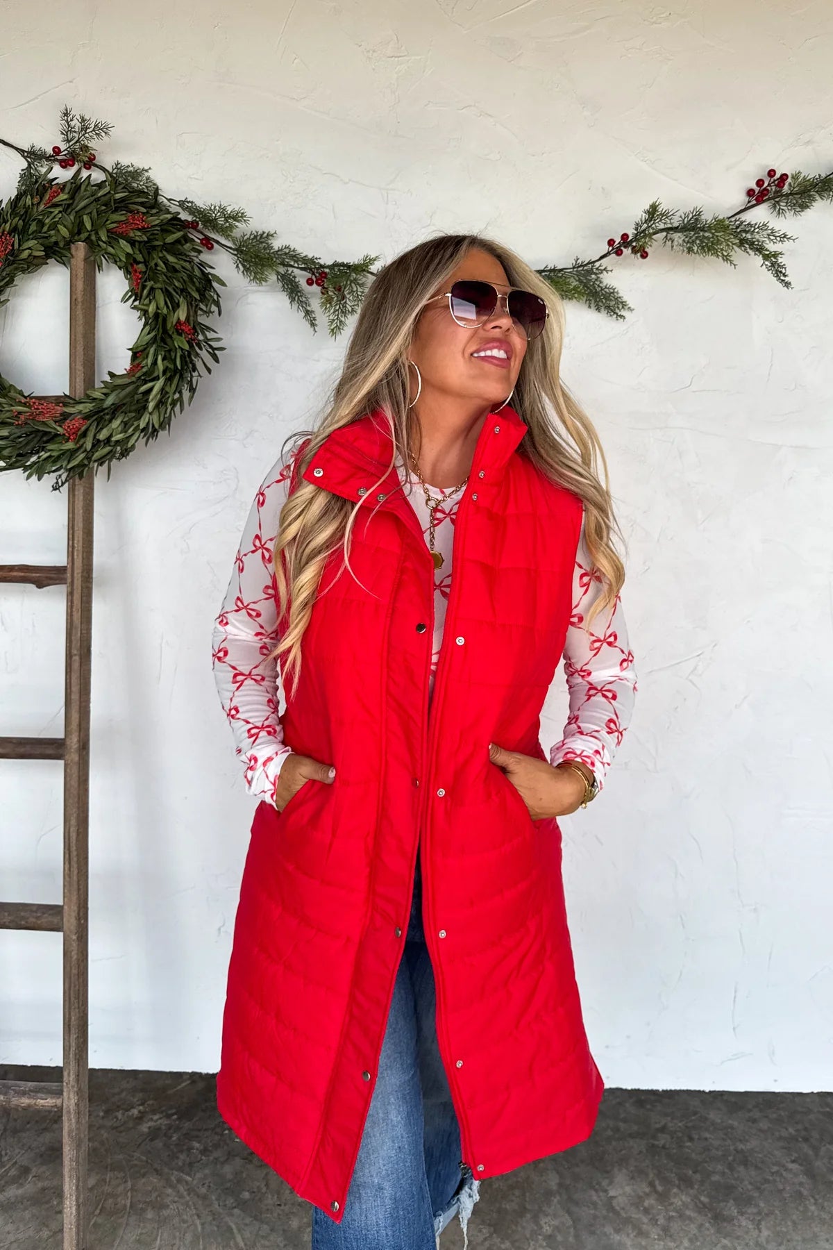 PREORDER- KENDALL LONG PUFFER VEST*Red