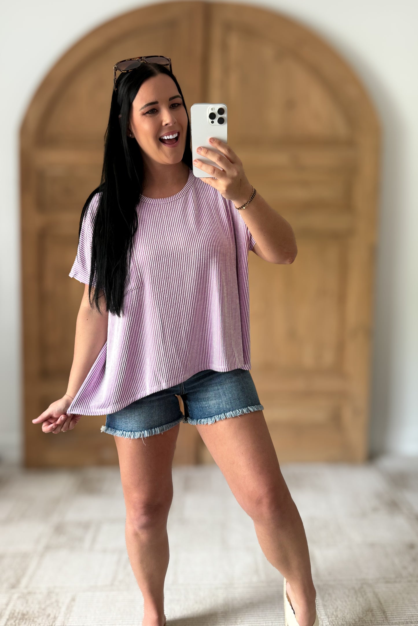 ZENANA CORDED RIB OVERSIZED SHORT SLEEVE TOP (**MULTIPLE COLORS)