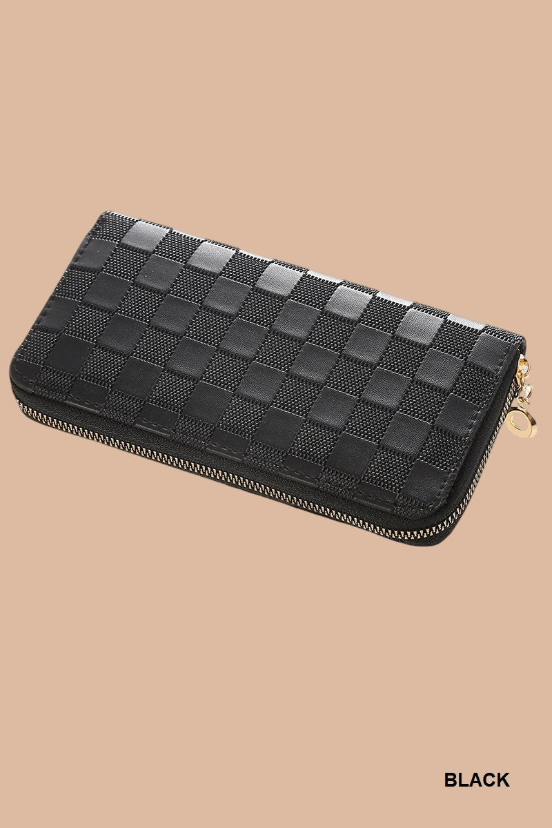 CHECKERED MONOGRAM VEGAN LEATHER LONG WALLET BLACK