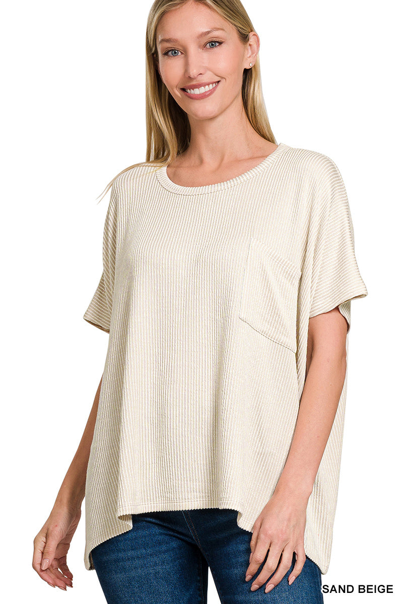 ZENANA CORDED RIB OVERSIZED SHORT SLEEVE TOP (**MULTIPLE COLORS)