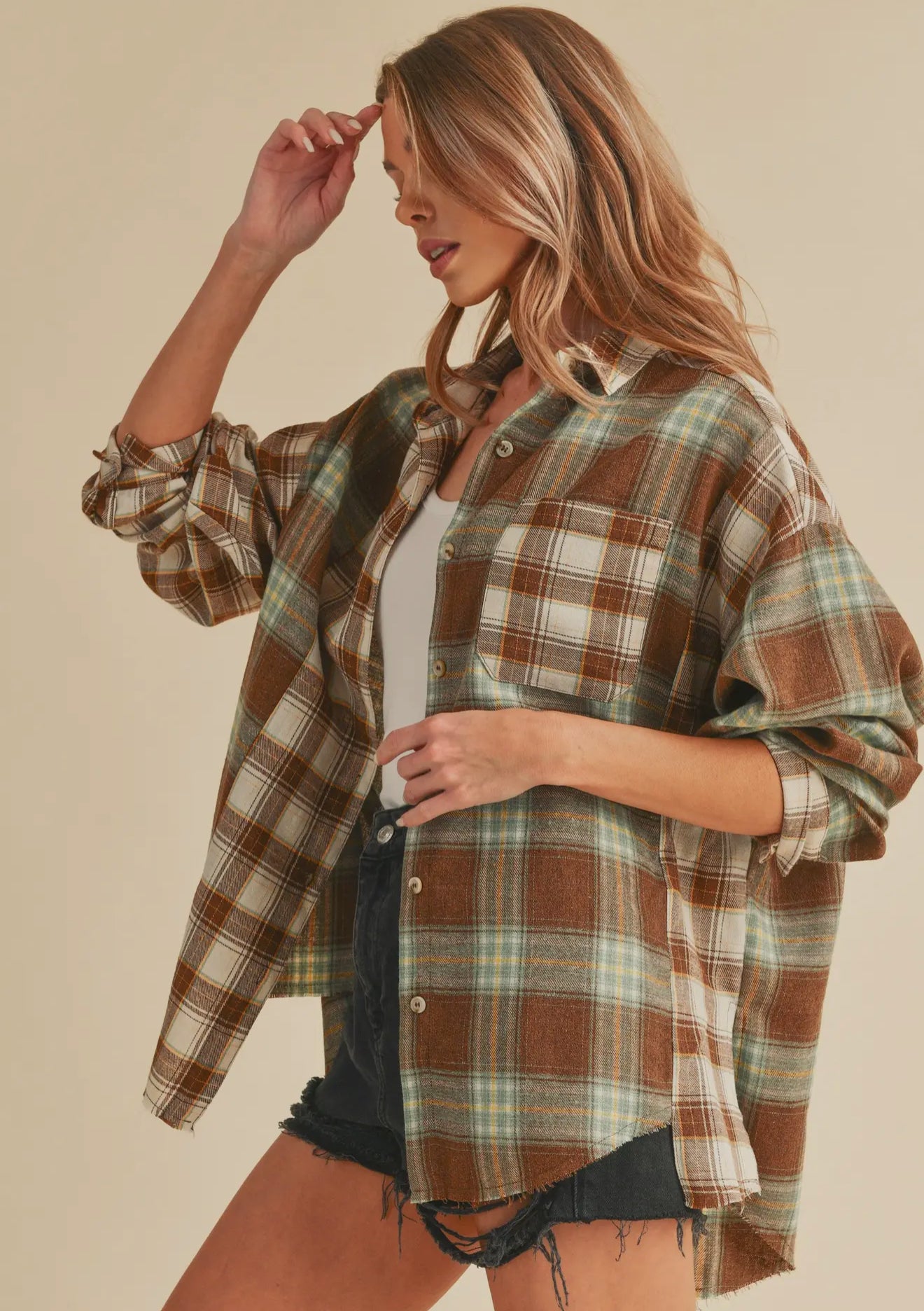 NOT YOUR DADS FLANNEL-Brown/White/Sage