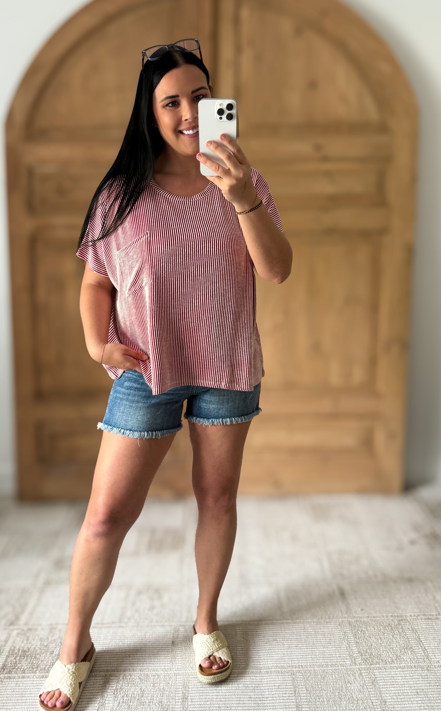 ZENANA CORDED RIB OVERSIZED SHORT SLEEVE TOP (**MULTIPLE COLORS)
