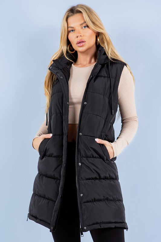 LONGLINE POCKET FAUX FUR PUFFER VEST