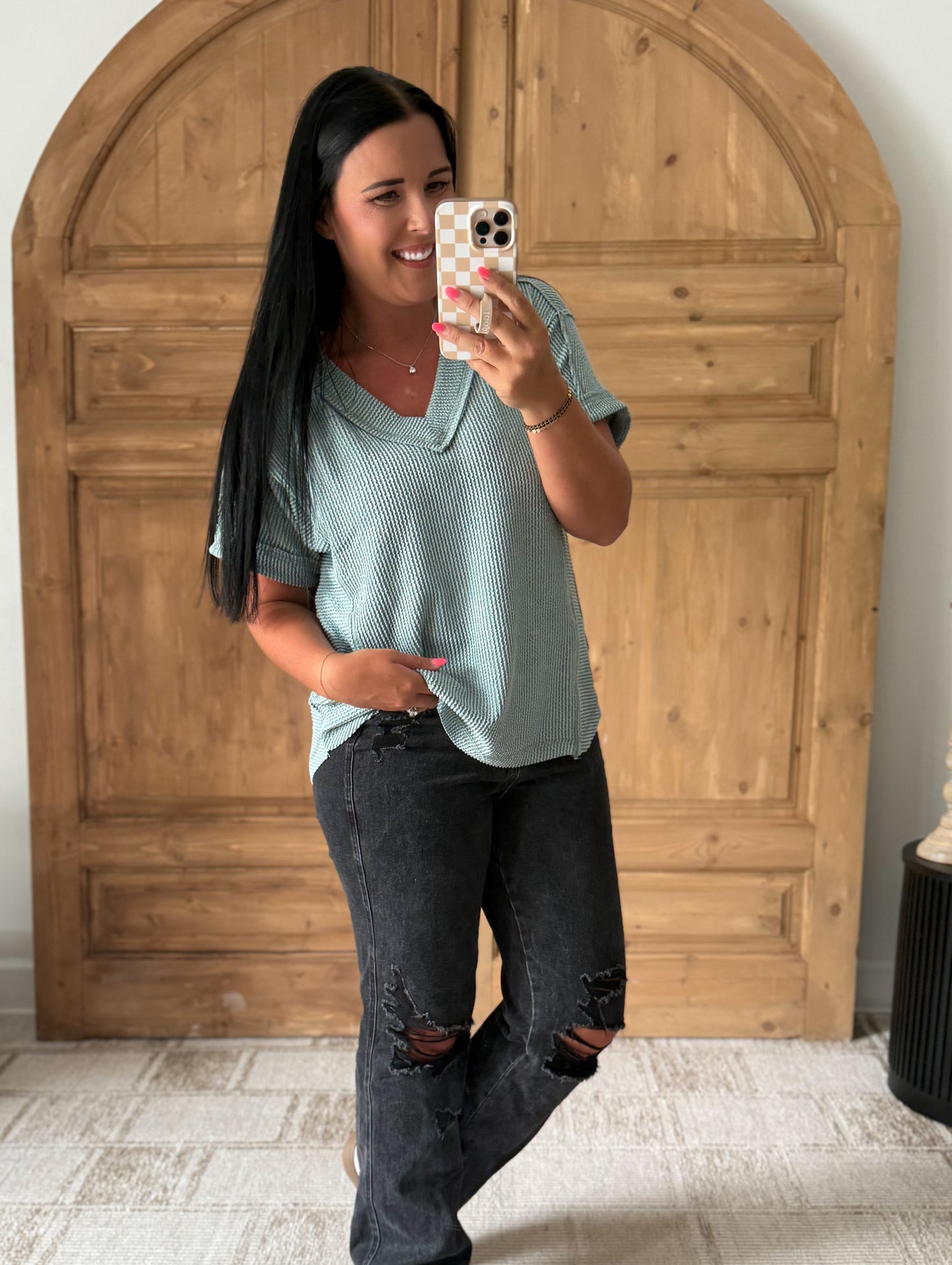 DANI SOFT RIBBED TOP-Denim Blue