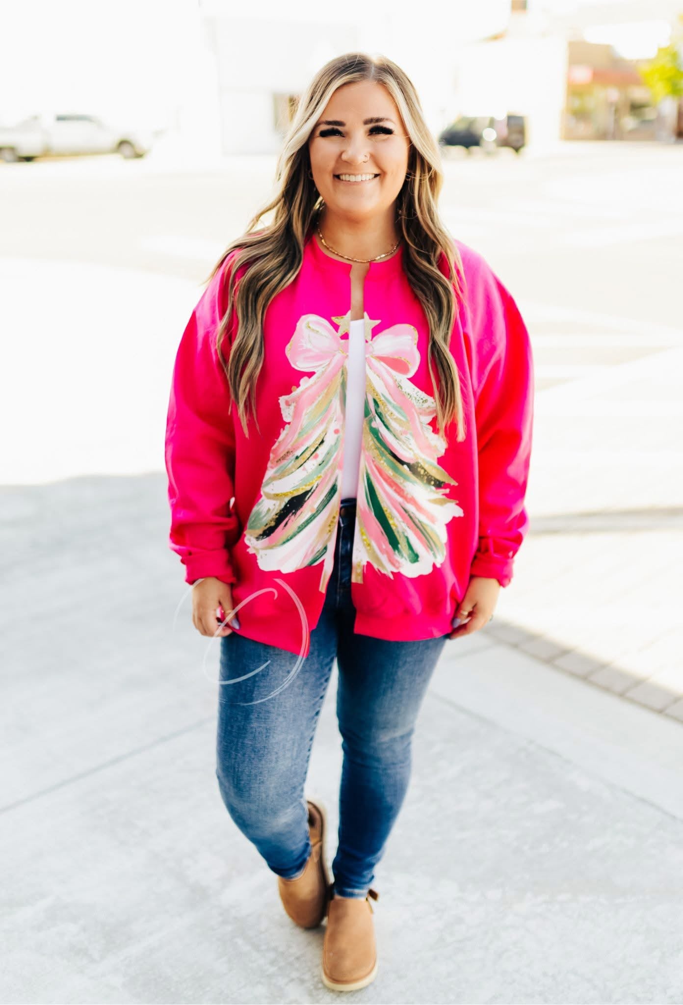 DOODLE CHRISTMAS TREE CARDI SWEATSHIRT