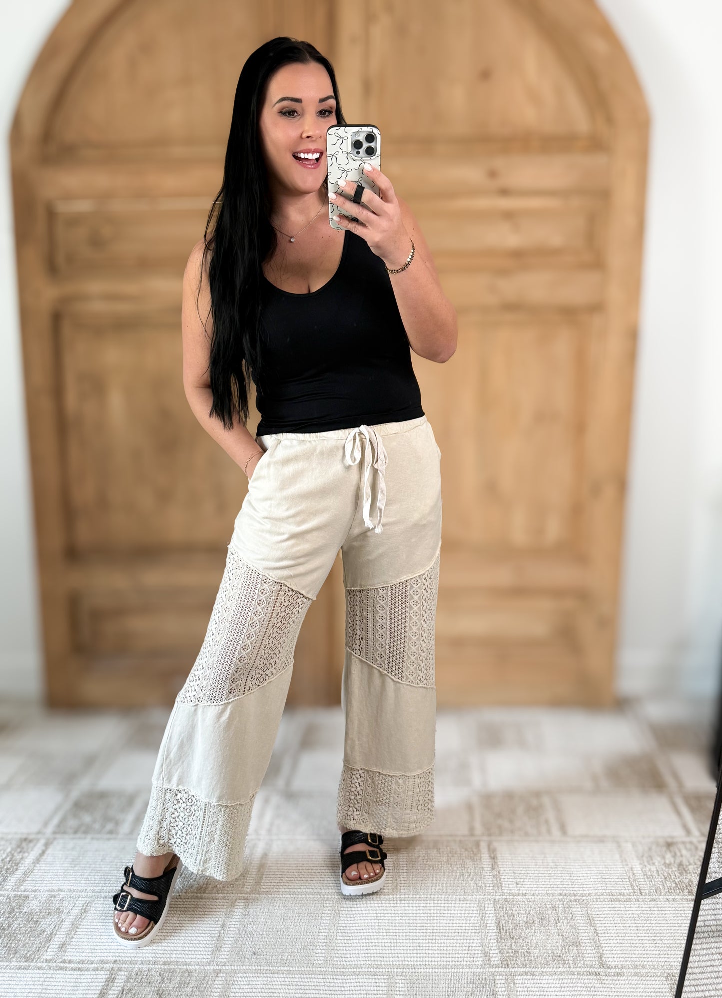 J.HER MINERAL WASHED LACE SEE THROUGH BREEZY PANTS NATURAL
