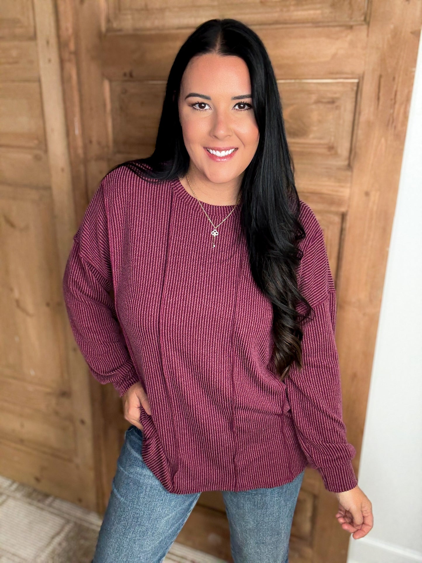 *DOORBUSTER RIBBED BURGUNDY DREAMS TOP