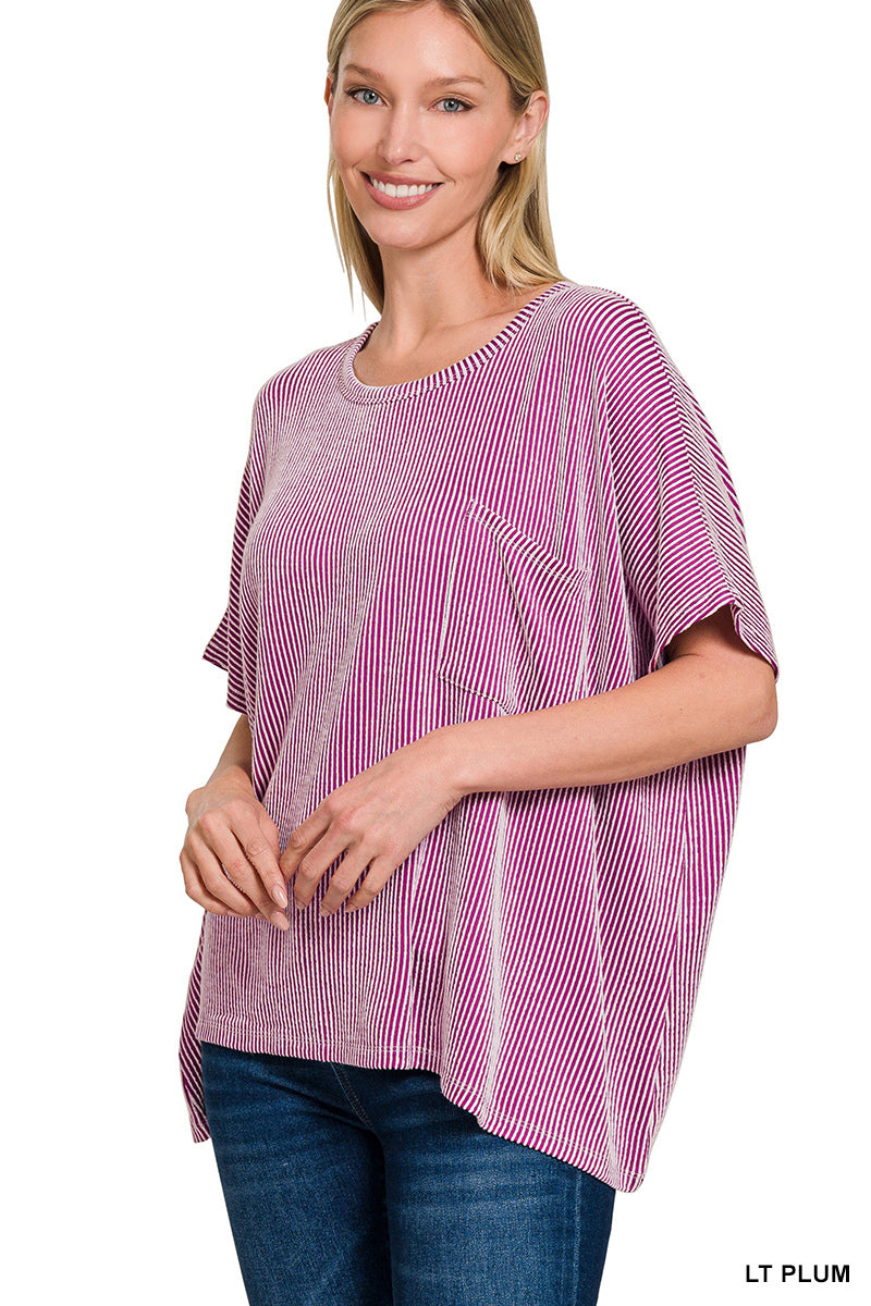 ZENANA CORDED RIB OVERSIZED SHORT SLEEVE TOP (**MULTIPLE COLORS)