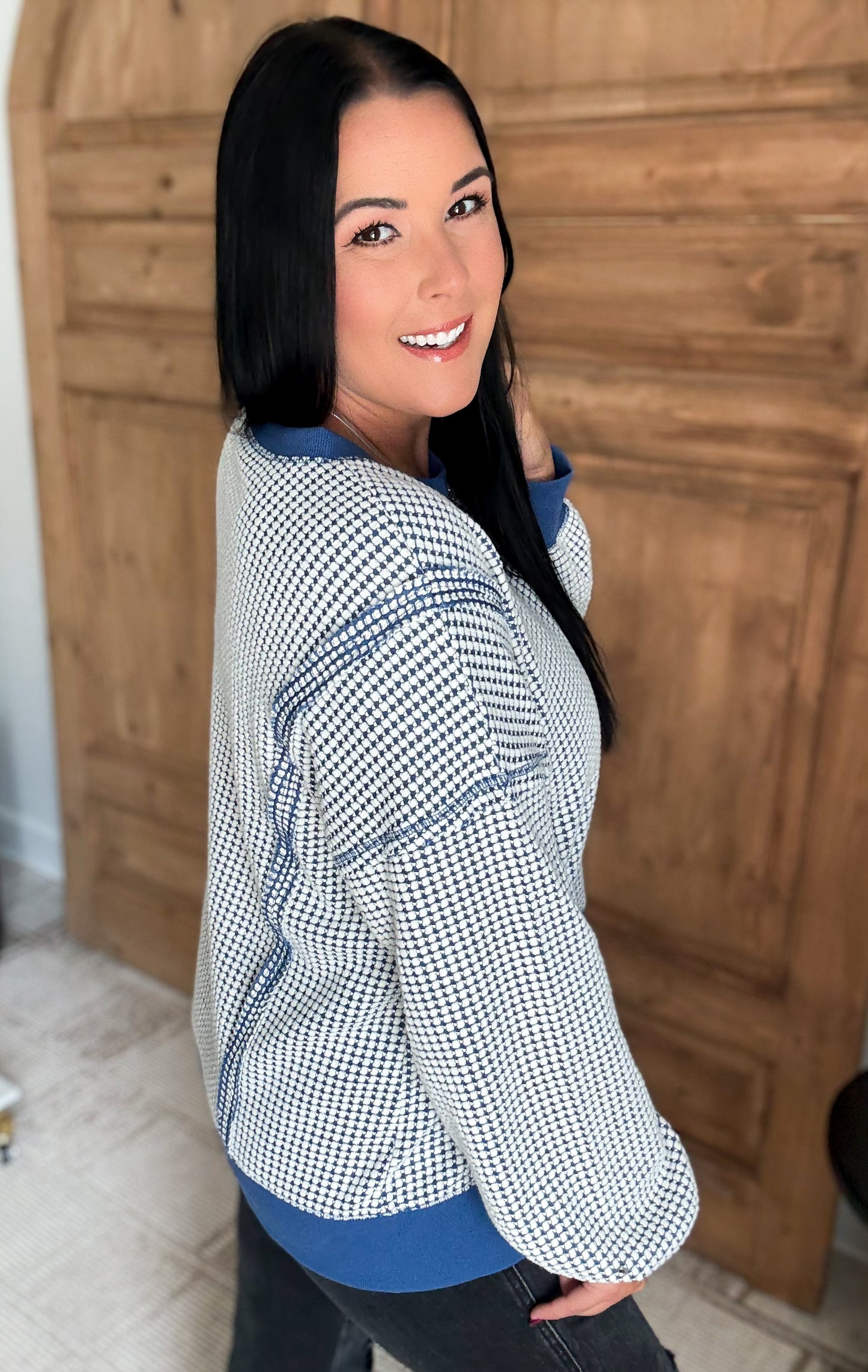 MY COMFORT WAFFLE SOFT OVERSIZED PULLOVER- *Blue