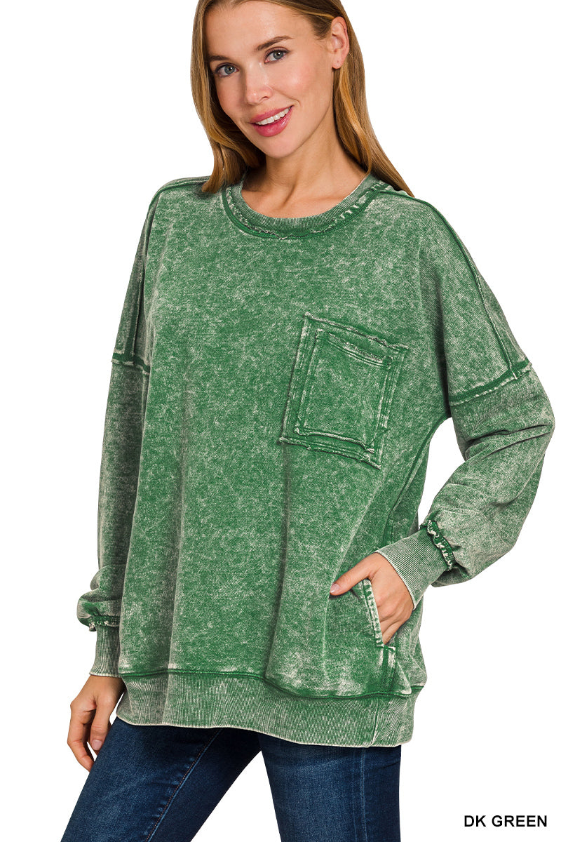** BEST SELLING OVERSIZED SOFT FRENCH TERRY ACID WASH POCKET PULLOVERS**More Colors