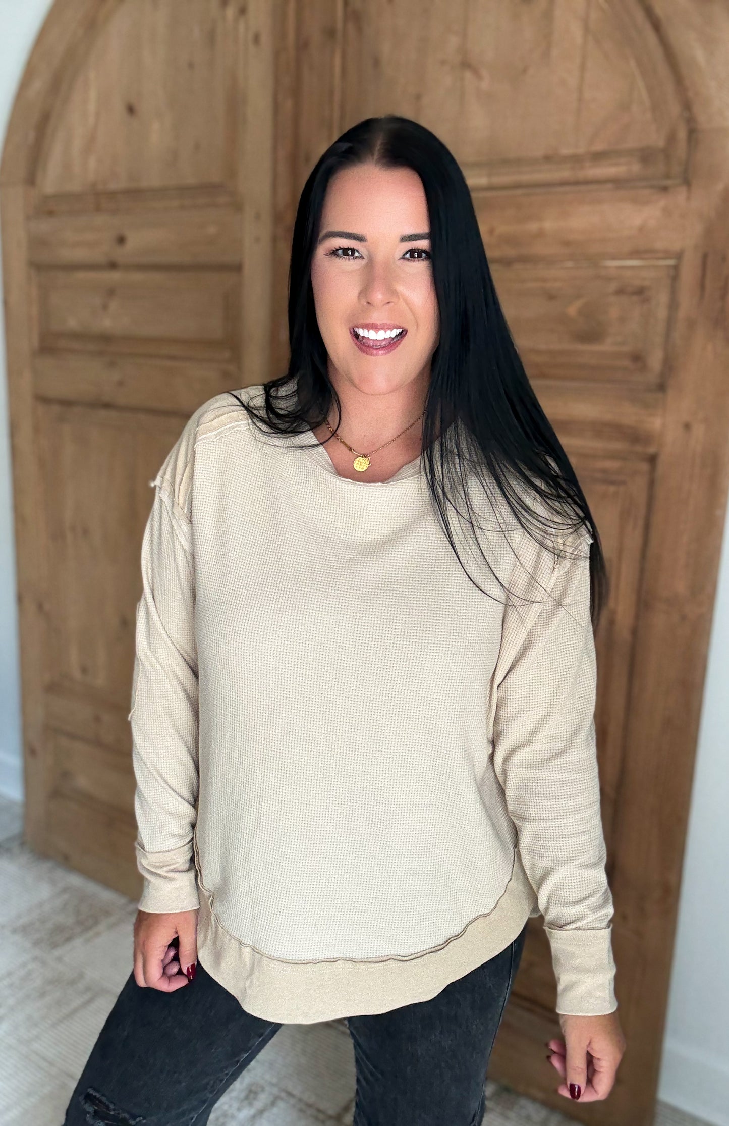 MINERAL WASHED ELBOW PATCHED CONTRAST TOPS- *Multiple Colors