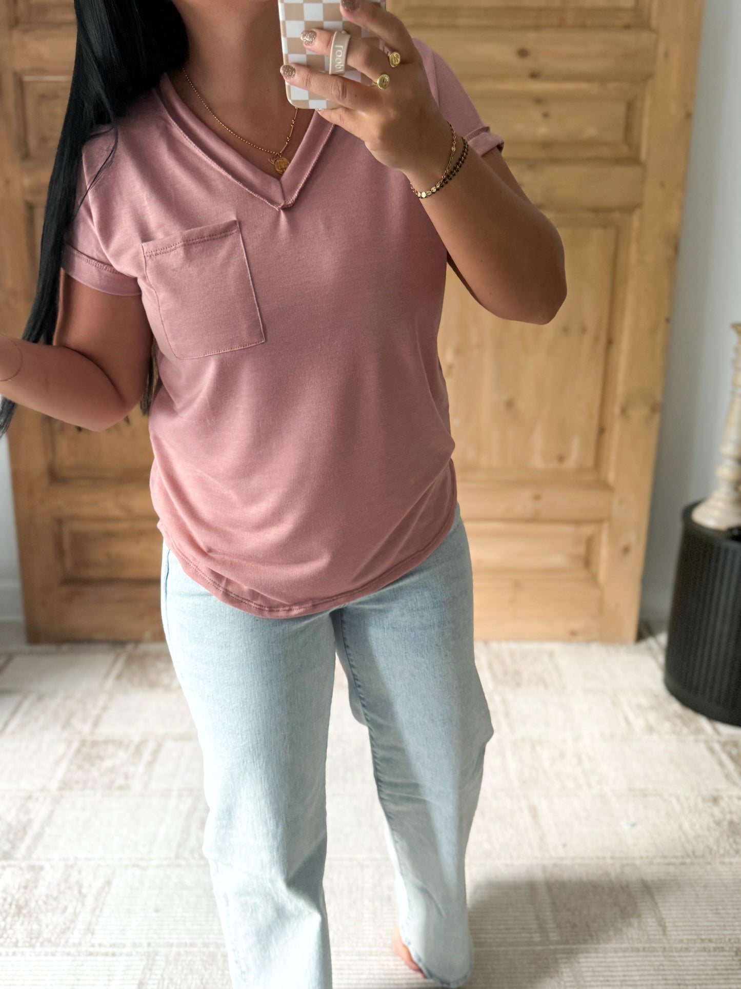 MY GO TO V-NECK SOFT TOP-DUSTY MAUVE