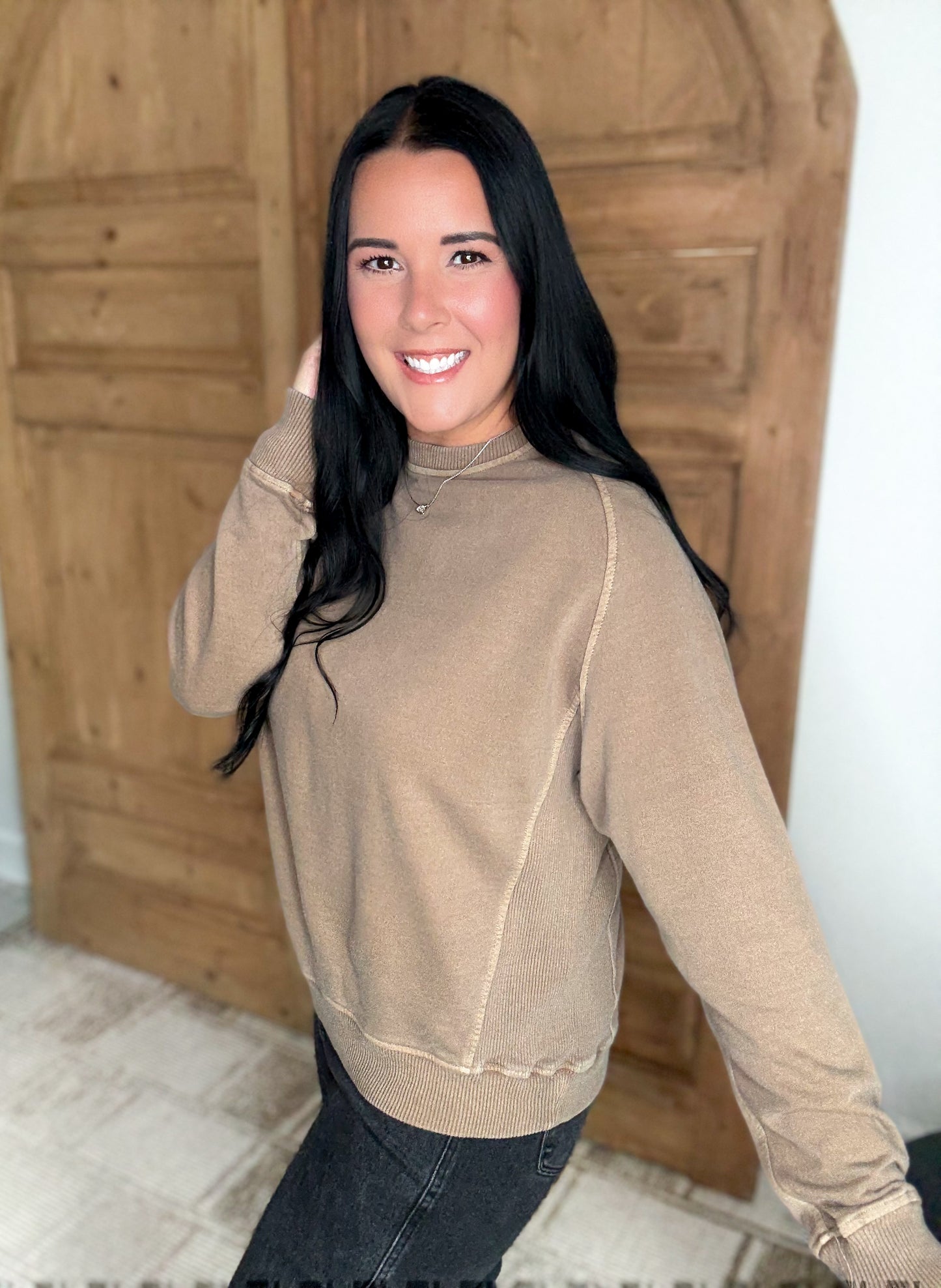 MY GO TO TERRY SOFT PULLOVER SWEATSHIRT-Mocha