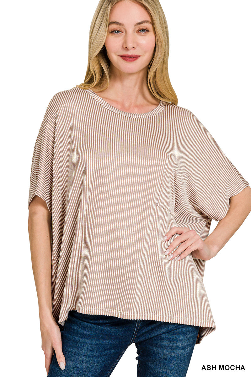ZENANA CORDED RIB OVERSIZED SHORT SLEEVE TOP (**MULTIPLE COLORS)