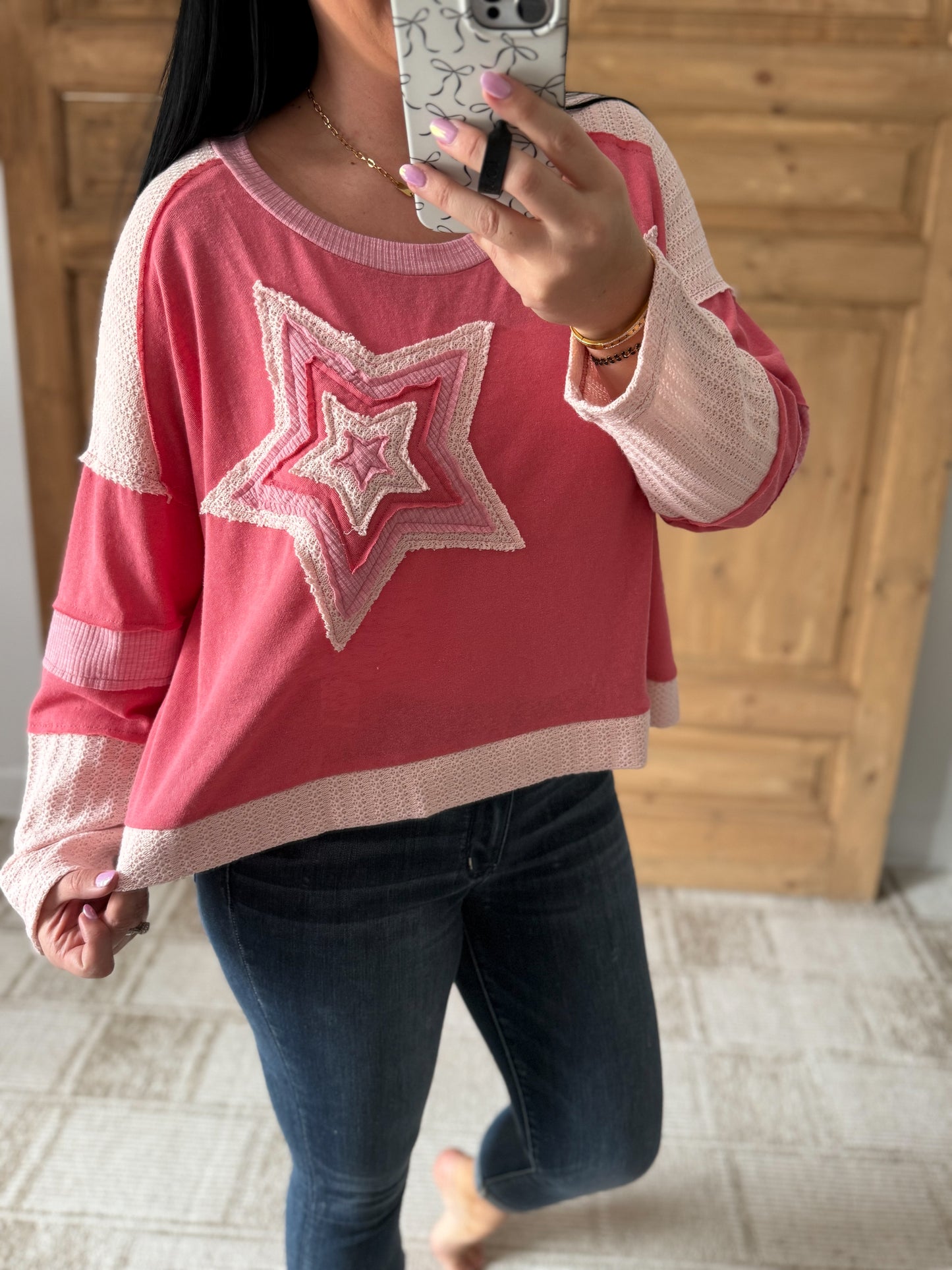 POL: STAR PATCH TOP BLUSH