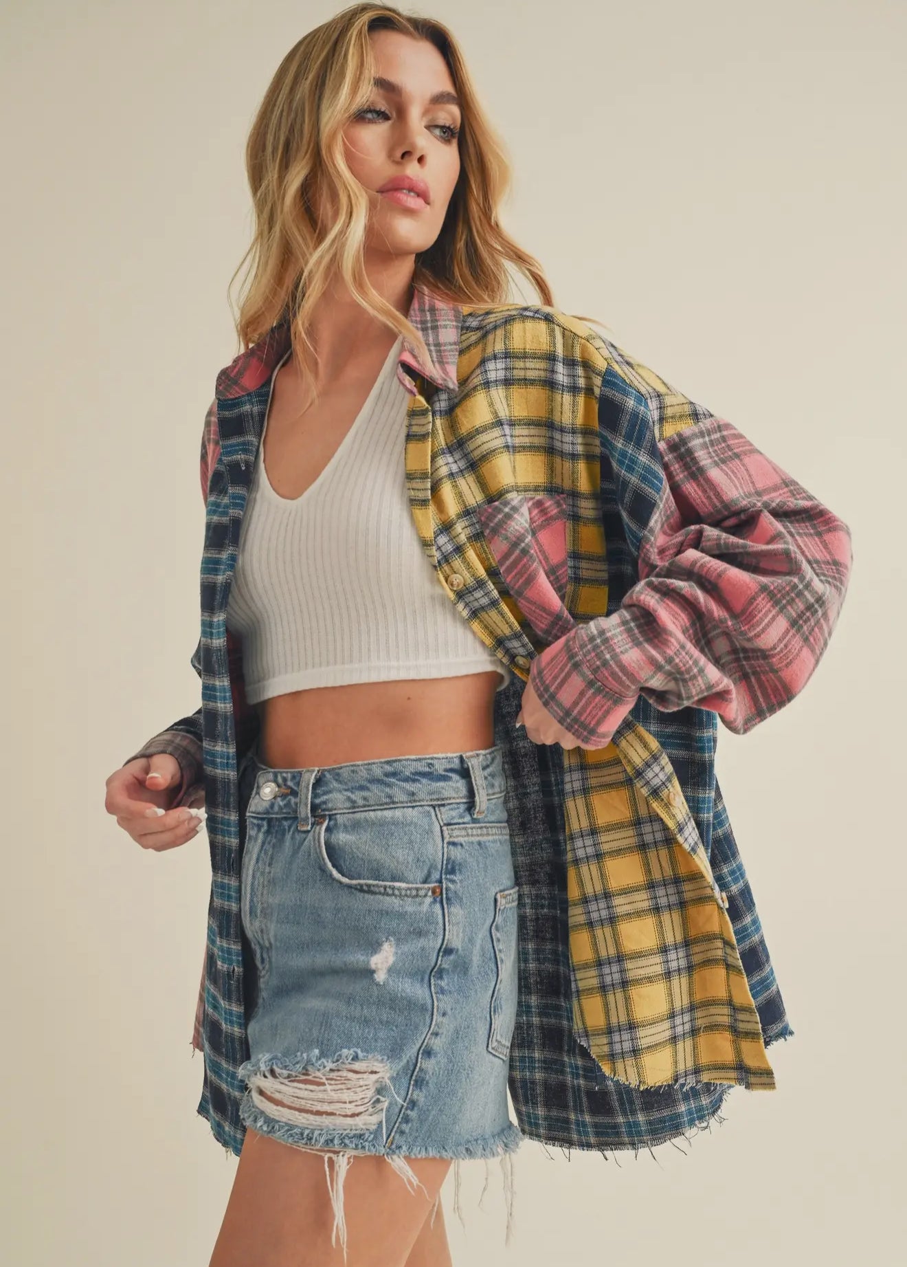 NOT YOUR DADS FLANNEL-Blue/Pink/Yellow