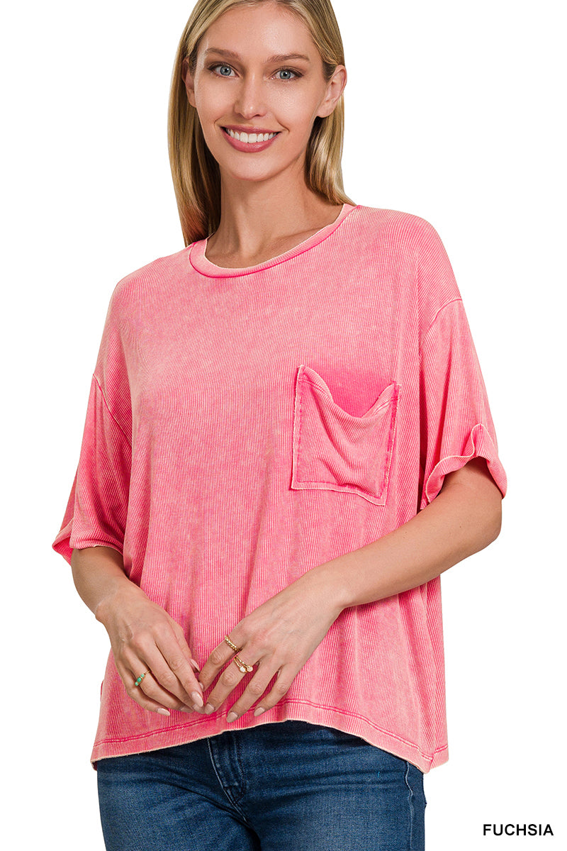 ZENANA ACID WASHED RIBBED TEE *Multiple colors