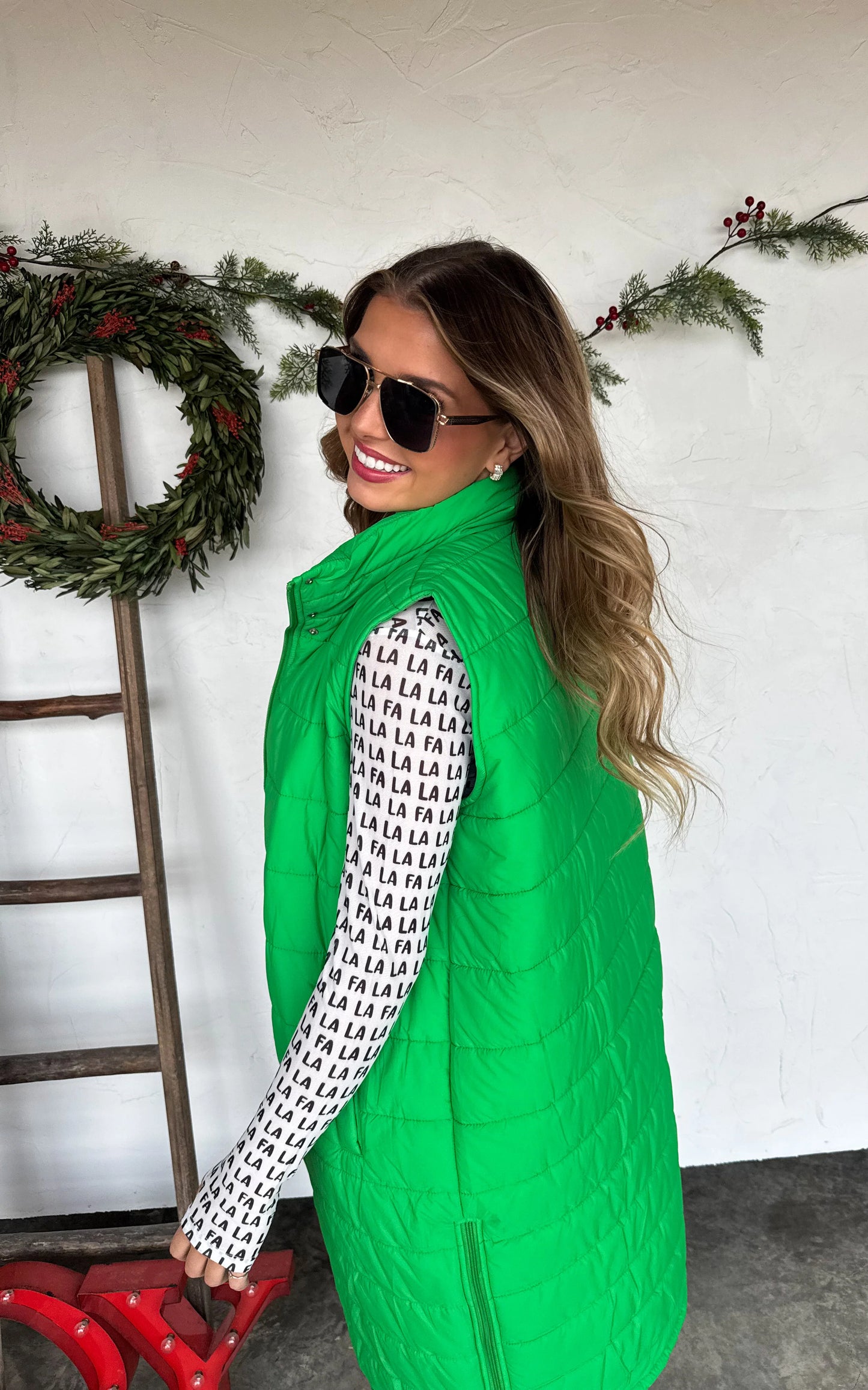 PREORDER- KENDALL LONG PUFFER VEST*Green