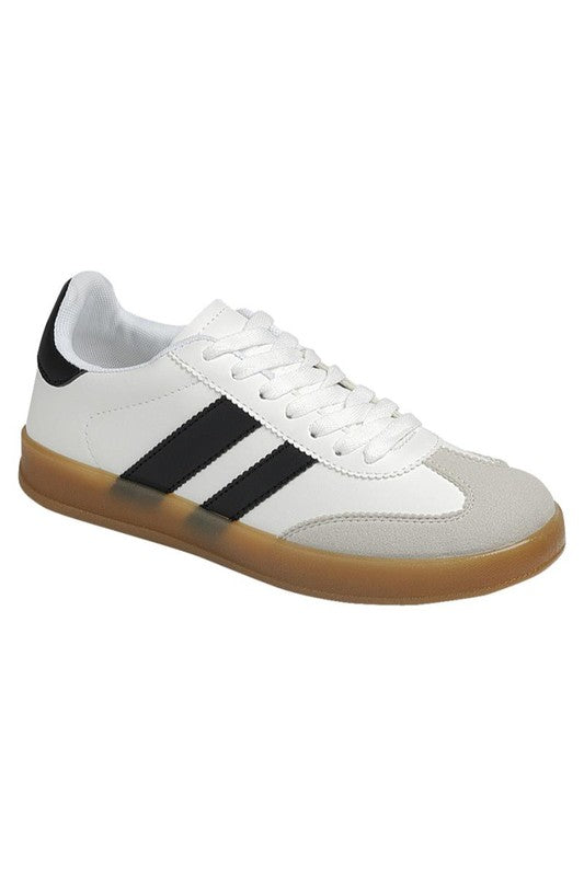 AVA TWO STRIPED TRENDY SNEAKER - WHITE & BLACK