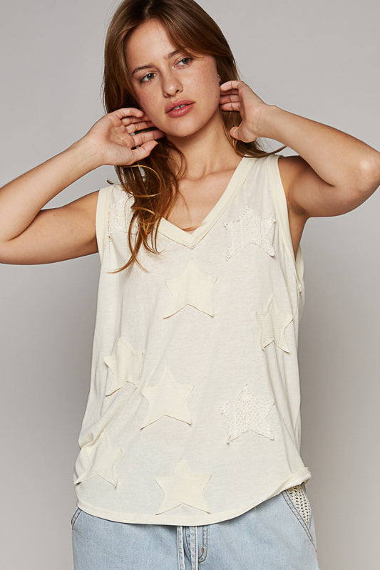 POL: STAR PATCH TANK- CREAM