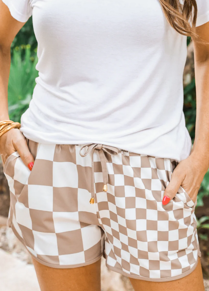 JESS LEA NEUTRAL CHECKERED EVERYDAY SHORTS
