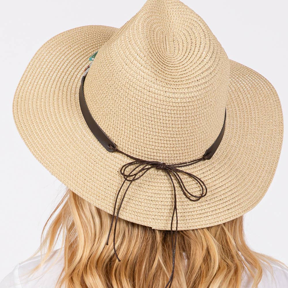 TURQUOISE BEADS BAND STRAW SUN HAT (MULTIPLE COLORS)