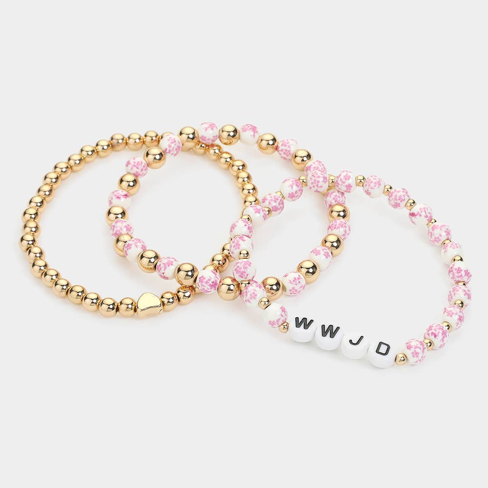 3PCS WWJD MESSAGE STRETCH BRACELETS (MULTIPLE COLORS)