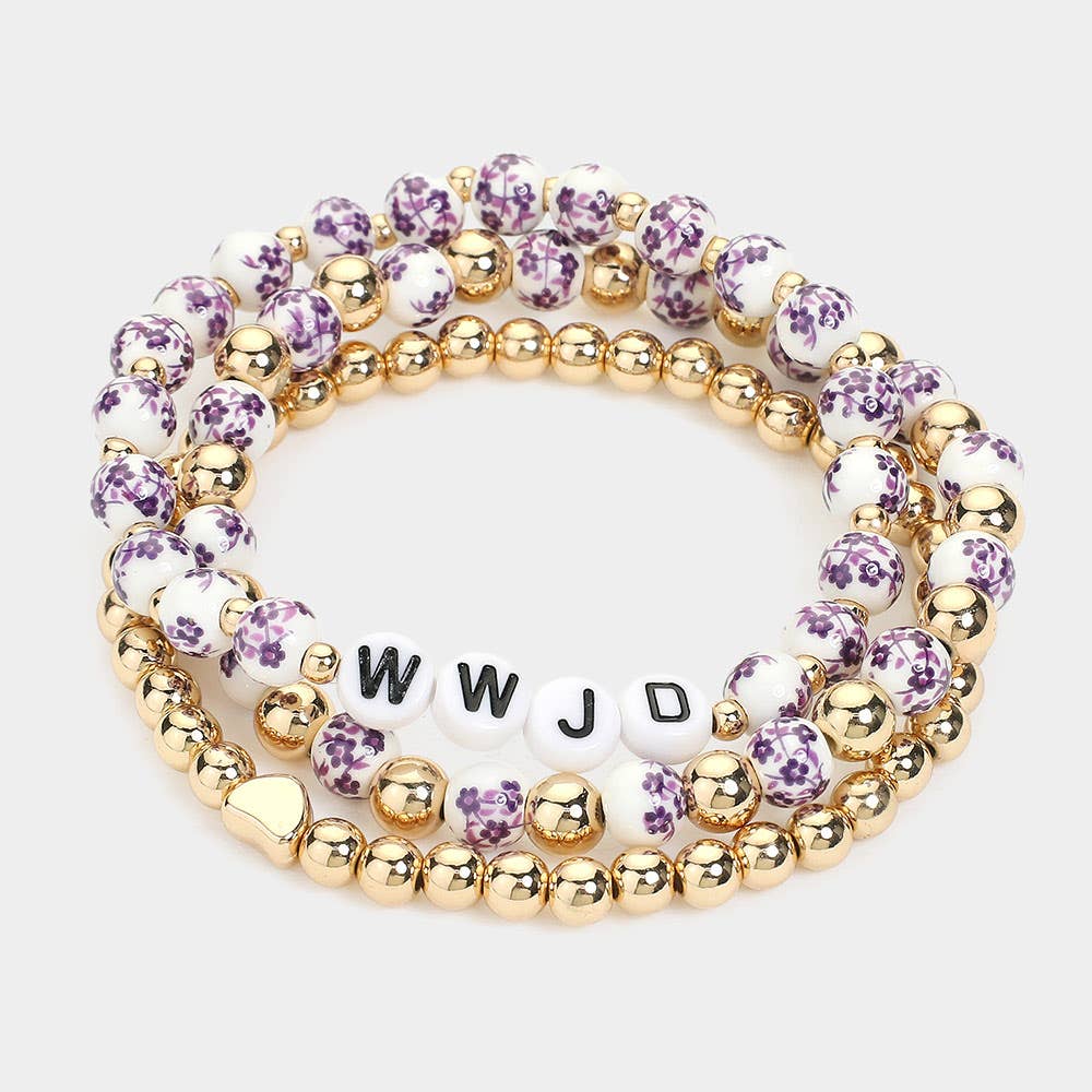 3PCS WWJD MESSAGE STRETCH BRACELETS (MULTIPLE COLORS)
