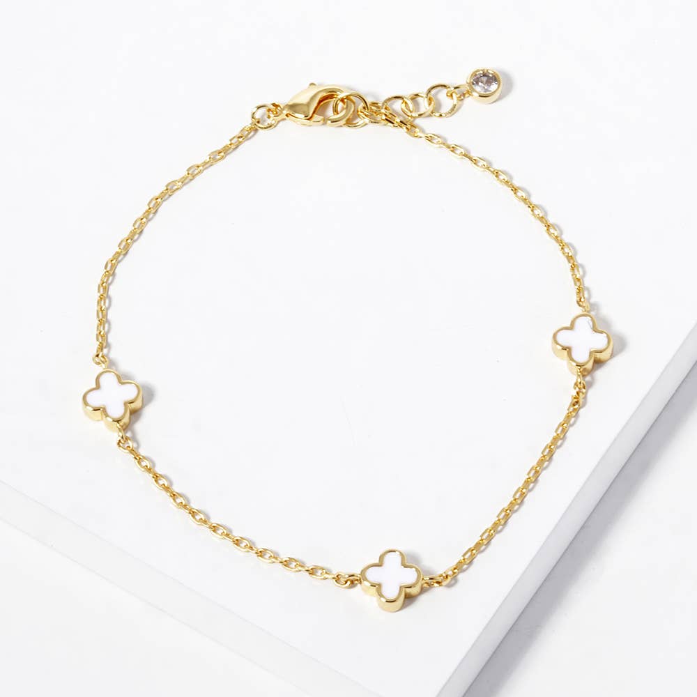 GOLD DIPPED TRIPLE QUATREFOIL LINK BRACELET (MULTIPLE COLORS)
