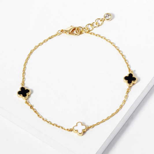 GOLD DIPPED TRIPLE QUATREFOIL LINK BRACELET (MULTIPLE COLORS)