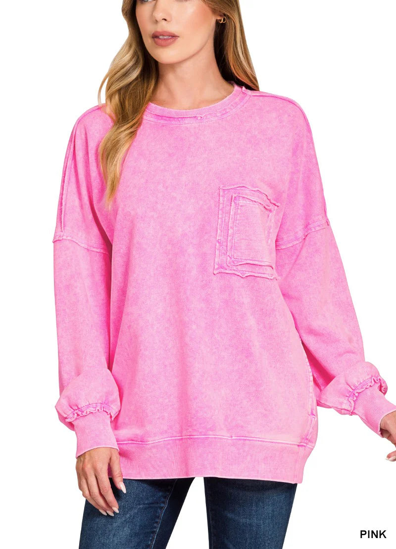 ** BEST SELLING OVERSIZED SOFT FRENCH TERRY ACID WASH POCKET PULLOVERS**More Colors