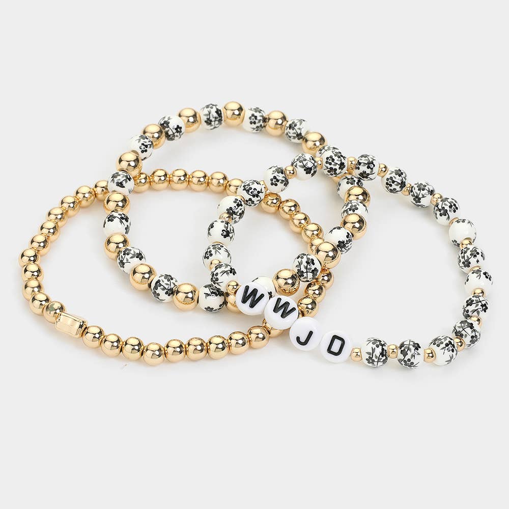 3PCS WWJD MESSAGE STRETCH BRACELETS (MULTIPLE COLORS)