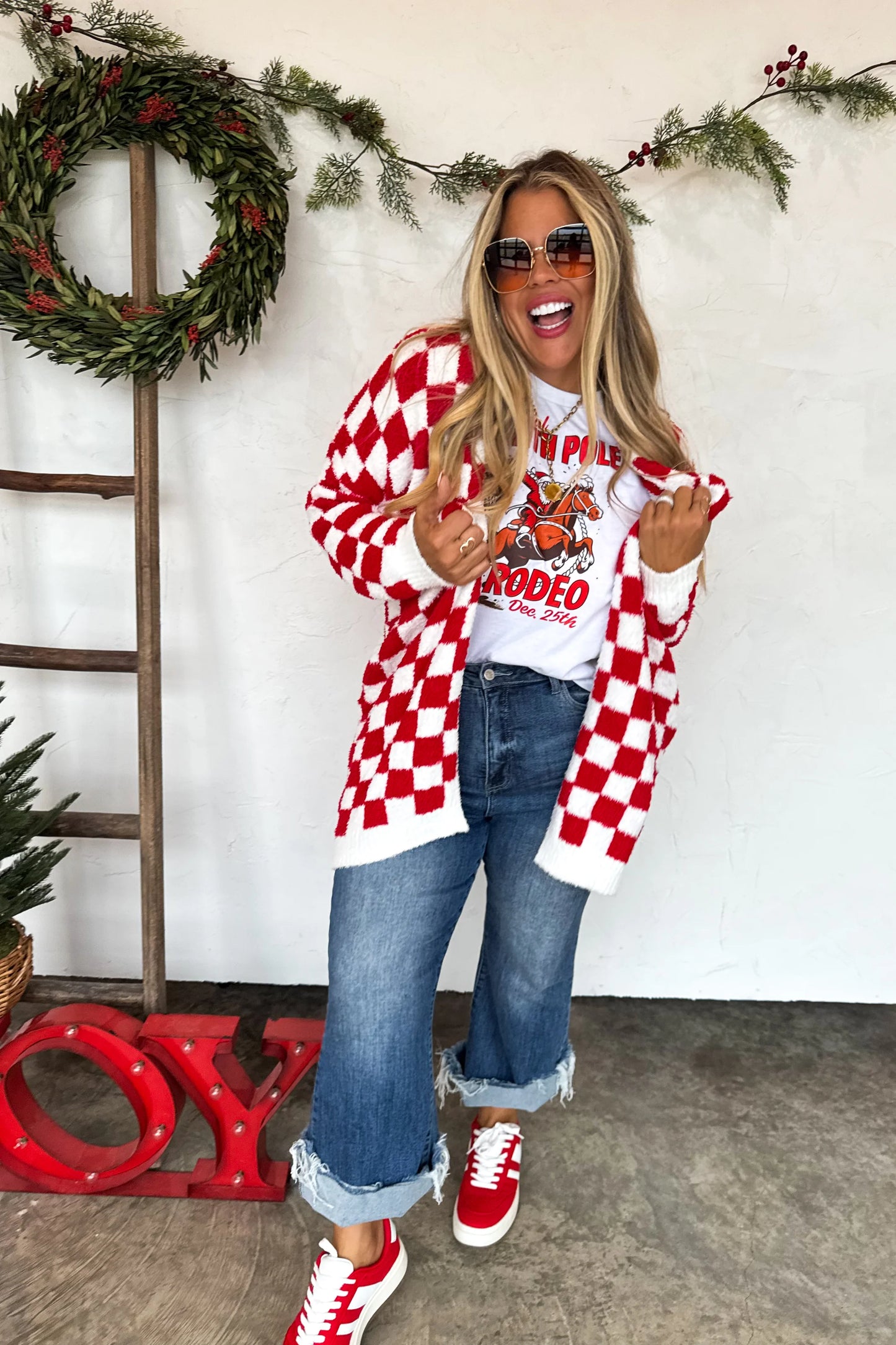 PREORDER- CHRISTMAS CLOUD CARDIGAN- Red Checker