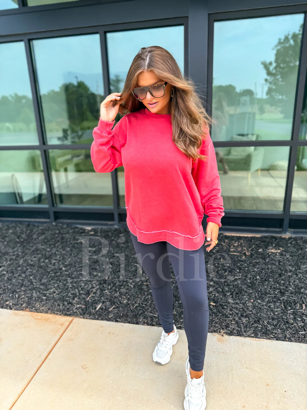 BIRDIE PREORDER Red Ash Wash Round Hem Pullover
