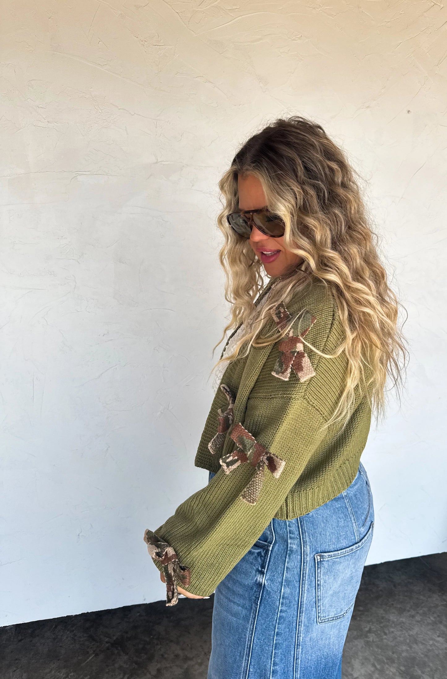 PREORDER- SLOANE BOW KNIT CAMO CARDIGAN-*More Colors