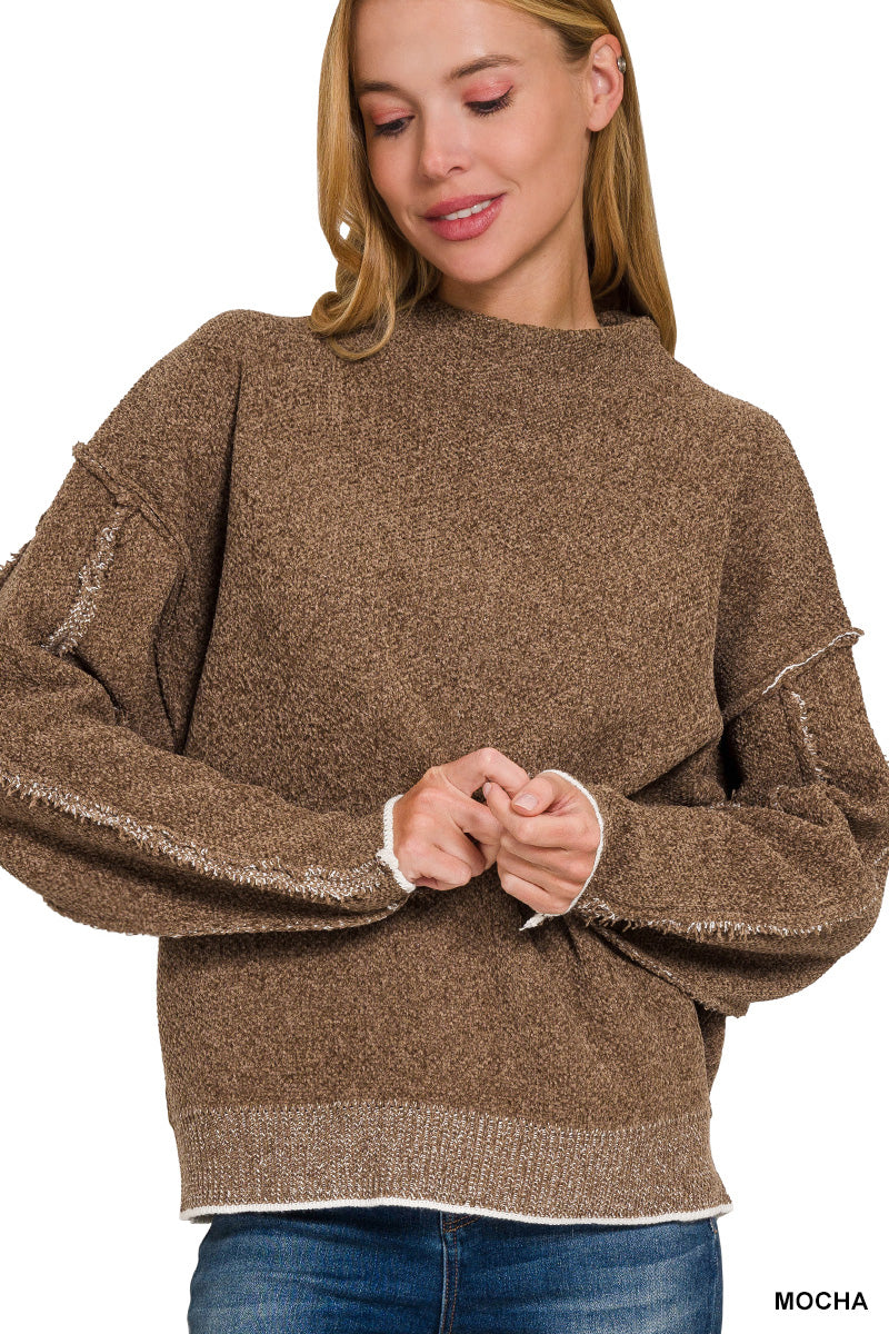 OVERSIZED MOCKNECK RAW SEAM CHENILLE SWEATER*Multiple Colors