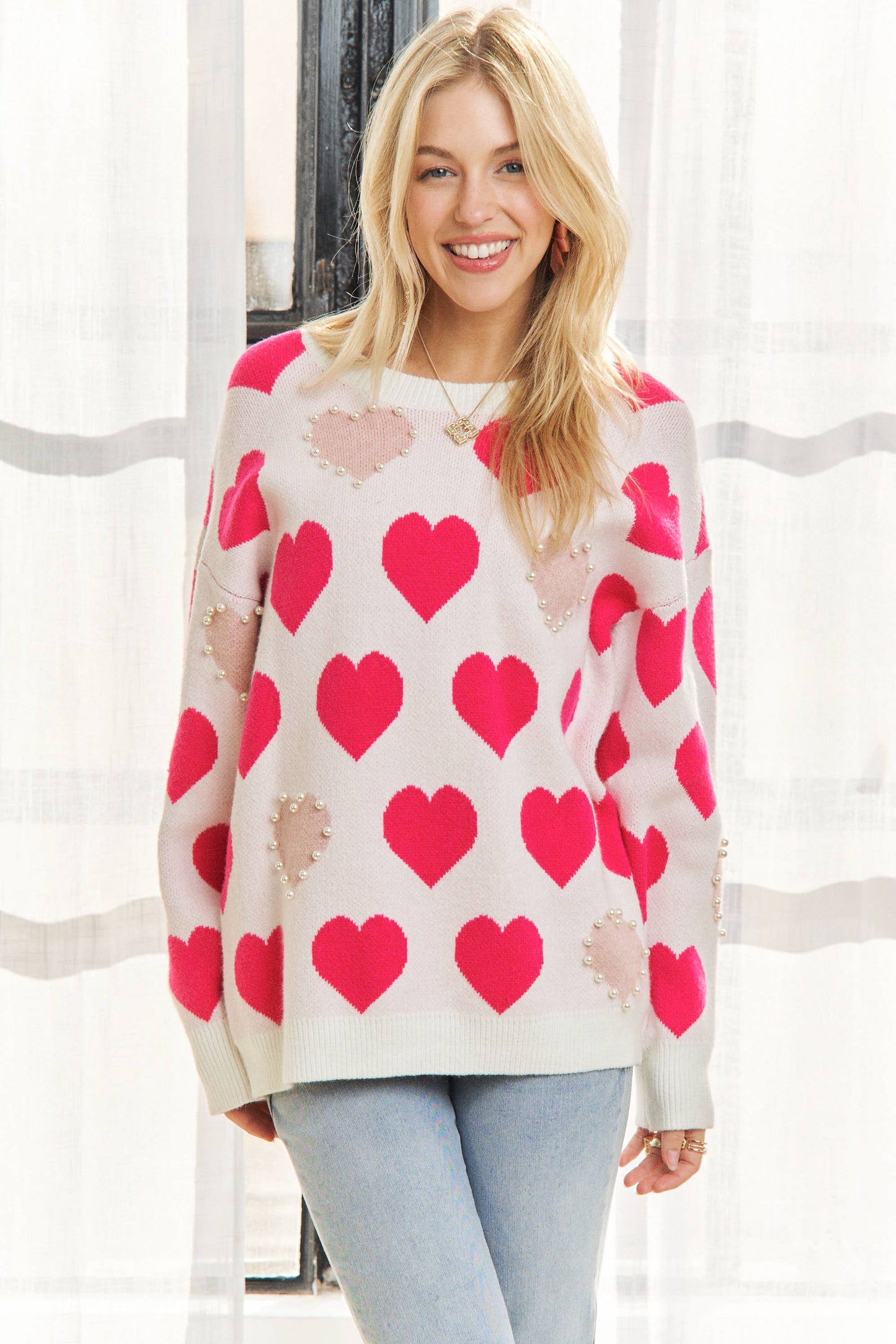 PEARL ACCENT HEART SWEATER