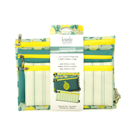 Krumbs Kitchen Farmhouse Fresh Zips Reuseable Storage Bags - 3-Pack