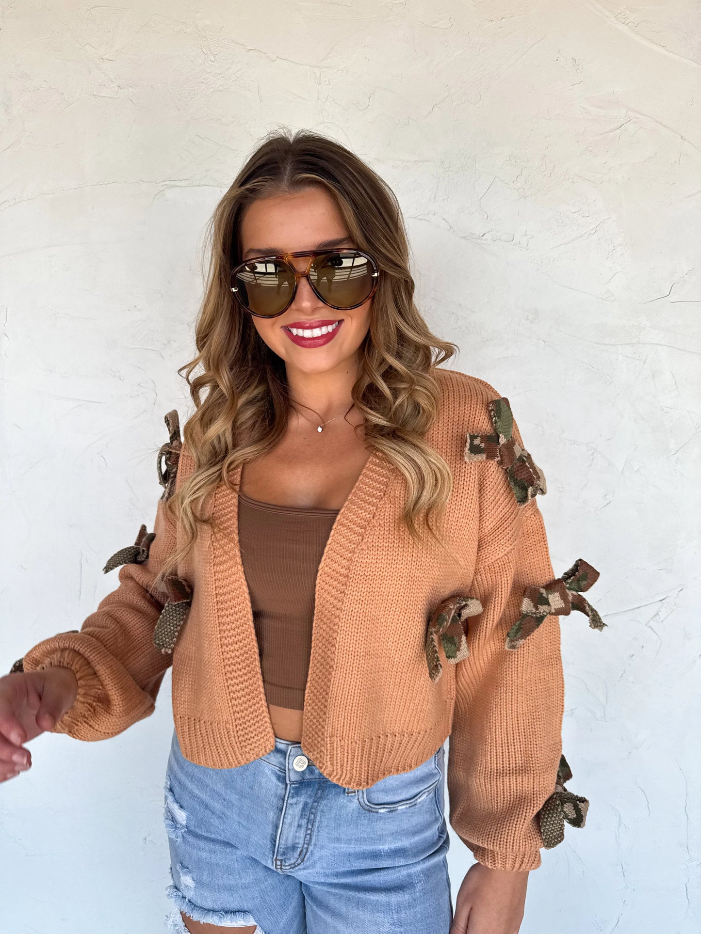 PREORDER- SLOANE BOW KNIT CAMO CARDIGAN-*More Colors