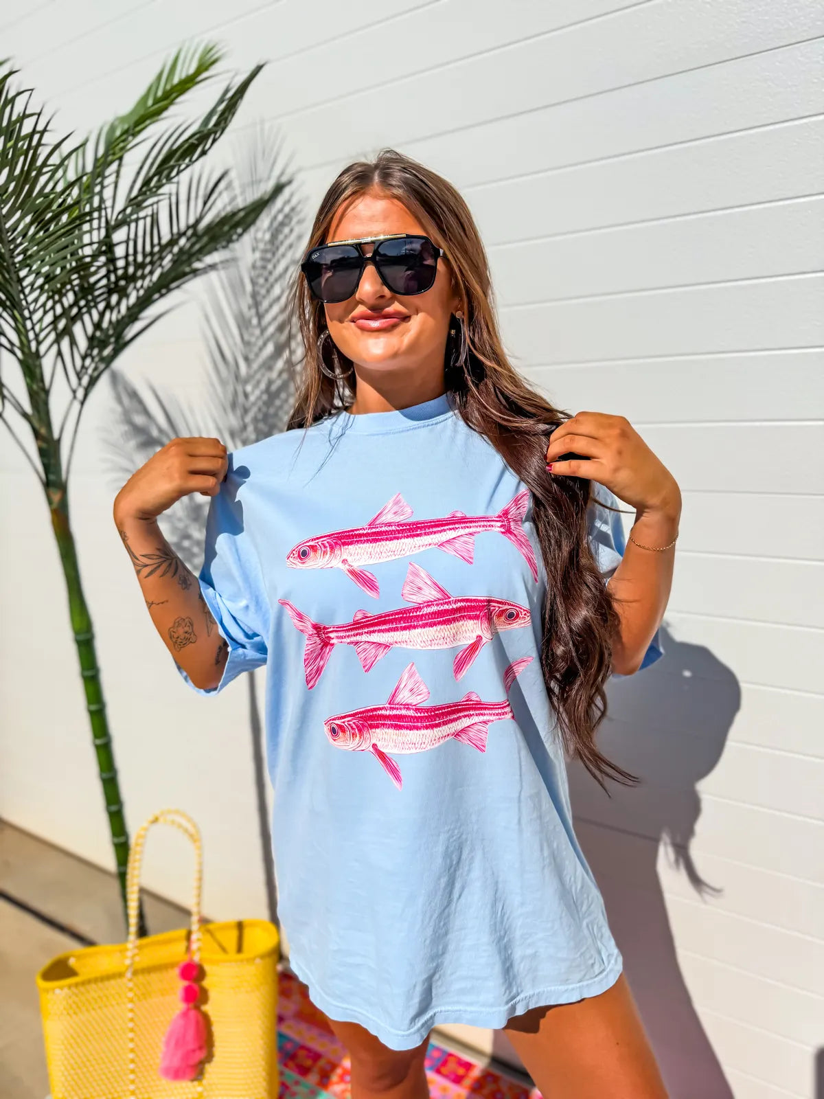 Pink Fish Graphic Tee on Hydrangea