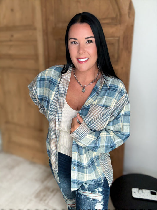 NOT YOUR DADS FLANNEL-Blue/Beige